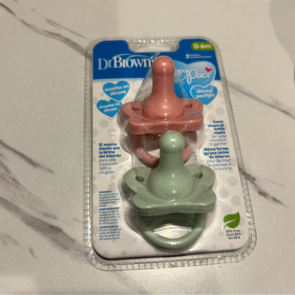 Dr. Brown's Silicone BPA Free Pacifiers Set (pink and mint) size 0-6M - Picture 3 of 3
